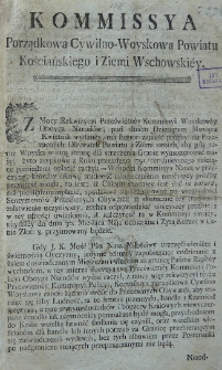 Uniwersał Komisji Porządkowej Cywilno-Wojskowej pow. kościańskiego i ziemi wschowskiej 1792.05.06