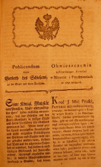 Publicandum wegen Verboth des Schiessens in der Stadt und deren Vorstädte. 1793.08.03
