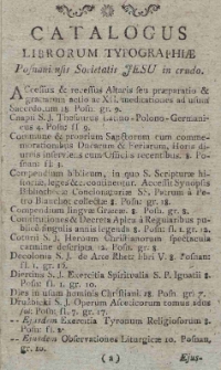 Catalogus librorum typographiae Posnaniensis Societatis Jesu in crudo